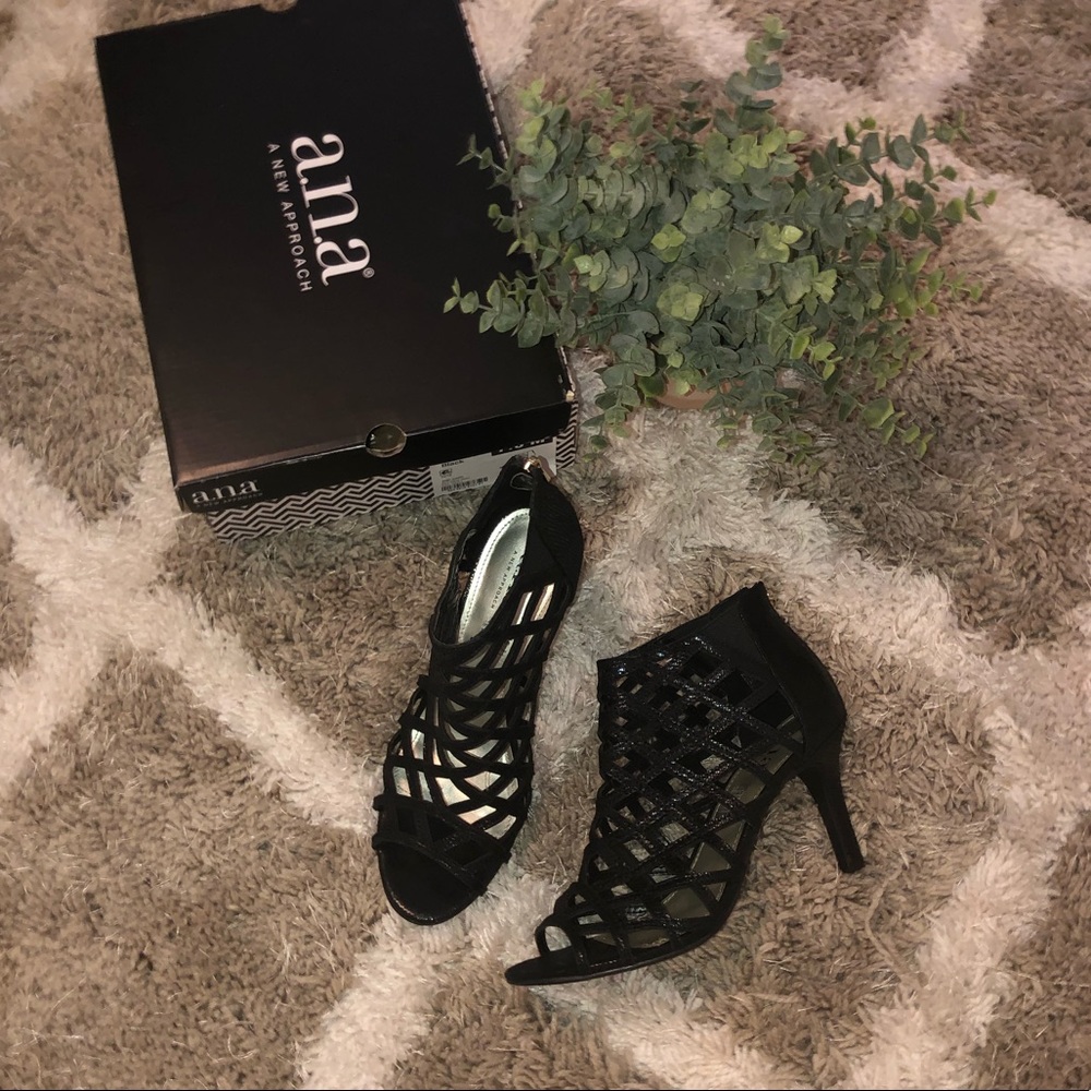 a.n.a Black Strappy Lattice High Heel Sandals